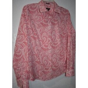 Talbots 8 Wrinkle Resist Shirt Paisley Cotton Stretch Button Front Long Sleeve